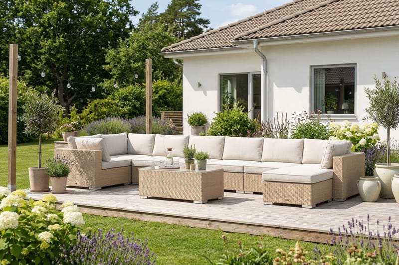 Bahamas U-formad utomhus loungegrupp 8-sits med vändbar divan och bord - Beige - Products - Utemöbler & utemiljö - Loungemöbler - Loungeset & loungegrupp