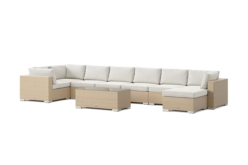 Bahamas U-formad utomhus loungegrupp 8-sits med vändbar divan och bord - Beige - Products - Utemöbler & utemiljö - Loungemöbler - Loungeset & loungegrupp