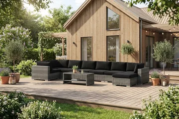 Bahamas U-formad utomhus loungegrupp 8-sits med vändbar divan och bord med hylla - Grå - Products - Utemöbler & utemiljö - Loungemöbler - Loungeset & loungegrupp