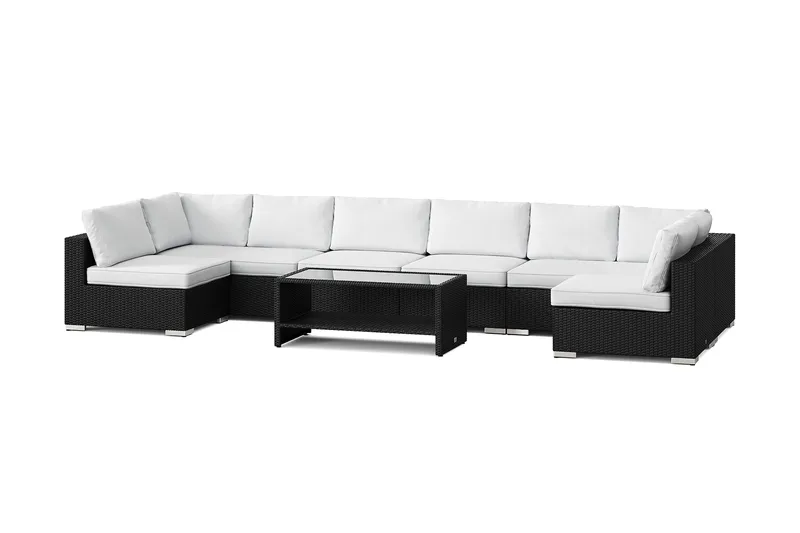 Bahamas U-formad utomhus loungegrupp med öppet avslut, 8-sits med bord och hylla - Svart - Products - Utemöbler & utemiljö - Loungemöbler - Loungeset & loungegrupp