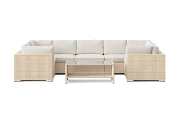 Bahamas U-formad utomhus loungegrupp med stängt avslut, 7-sits med bord och hylla - Beige - Products - Utemöbler & utemiljö - Loungemöbler - Loungeset & loungegrupp