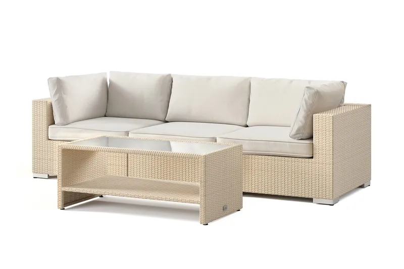 Bahamas utesoffa 3-sits med bord och hylla, Beige