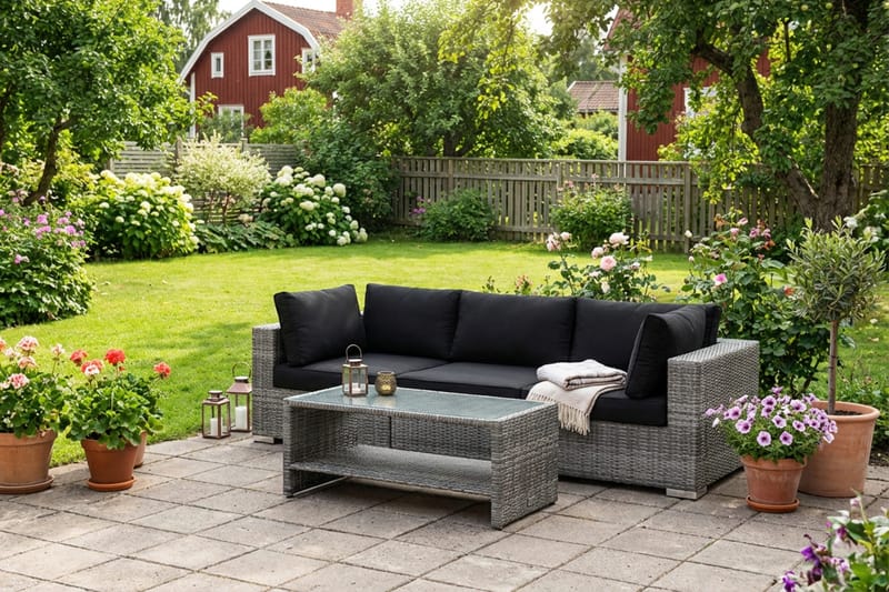 Bahamas utesoffa 3-sits med bord och hylla - Grå - Products - Utemöbler & utemiljö - Loungemöbler - Loungeset & loungegrupp