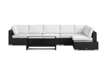 Bahamas utesoffa 6-sits vändbar schäslong med avslut och bord med hylla - Svart - Products - Utemöbler & utemiljö - Loungemöbler - Loungeset & loungegrupp