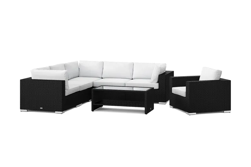 Bahamas utomhus hörnsoffa 6-sits vändbar med fåtölj och bord med hylla, Svart