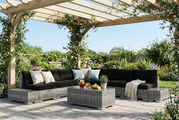 Bahamas utomhus hörnsoffa 7-sits vändbar med öppet avslut och bord - Grå - Products - Utemöbler & utemiljö - Loungemöbler - Loungeset & loungegrupp