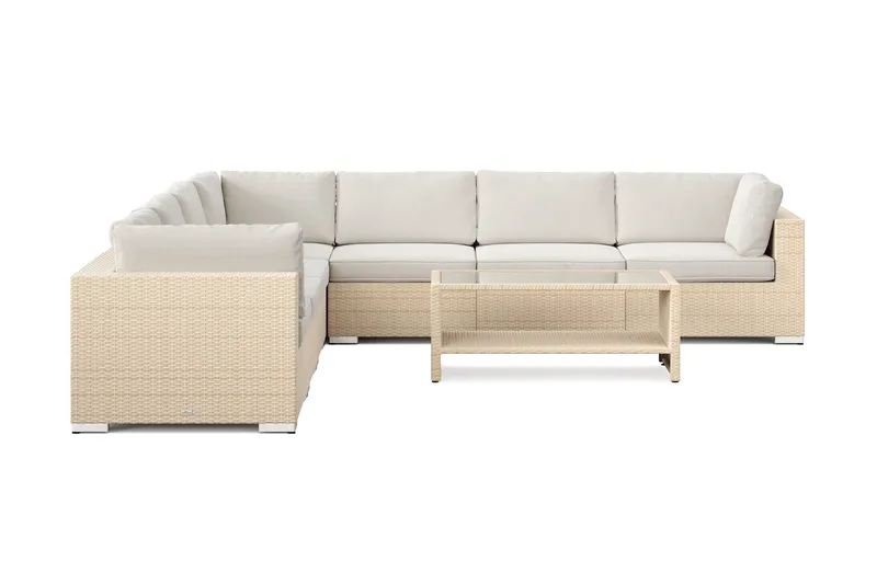 Bahamas utomhus hörnsoffa 7-sits vändbar och bord med hylla - Beige - Products - Utemöbler & utemiljö - Loungemöbler - Loungeset & loungegrupp