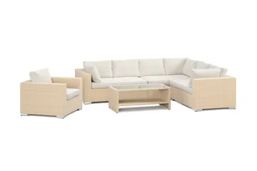 Bahamas utomhus L-soffa höger 7-sits med fåtölj och bord med hylla