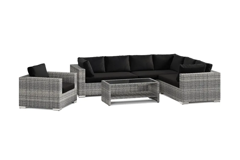 Bahamas utomhus L-soffa höger 7-sits med fåtölj och bord med hylla - Grå - Products - Utemöbler & utemiljö - Loungemöbler - Loungeset & loungegrupp