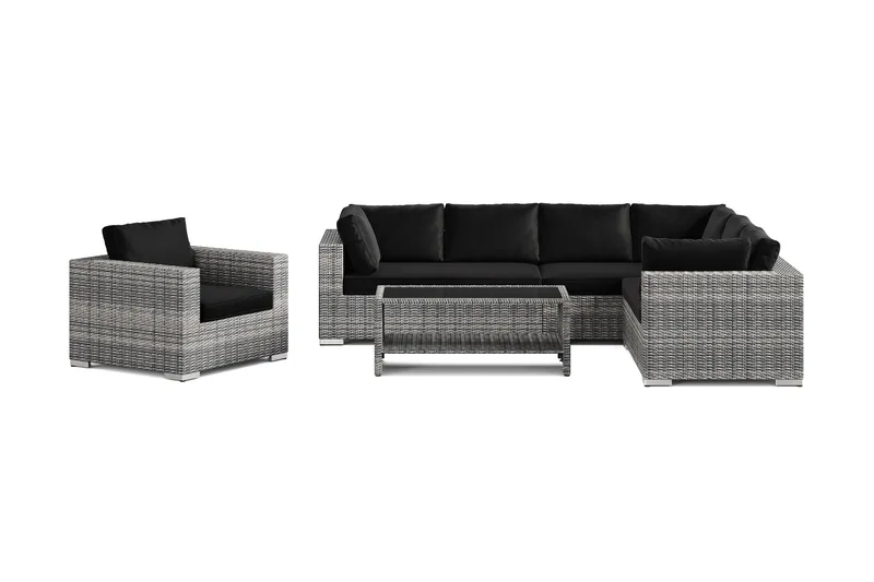 Bahamas utomhus L-soffa höger 7-sits med fåtölj och bord med hylla - Grå - Products - Utemöbler & utemiljö - Loungemöbler - Loungeset & loungegrupp