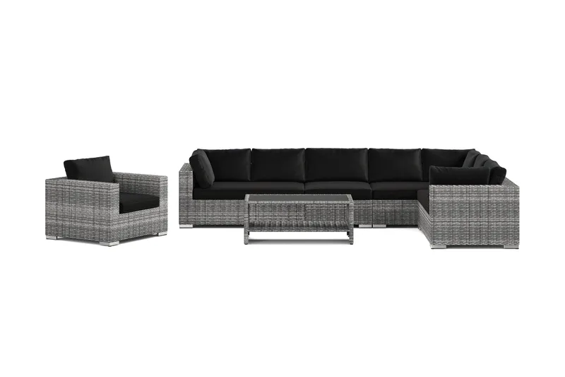 Bahamas utomhus L-soffa höger 8-sits med fåtölj och bord med hylla - Grå - Products - Utemöbler & utemiljö - Loungemöbler - Loungeset & loungegrupp
