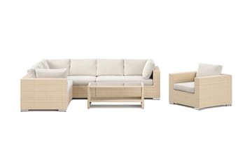 Bahamas utomhus L-soffa vänster 7-sits med fåtölj och bord med hylla - Beige - Products - Utemöbler & utemiljö - Loungemöbler - Loungeset & loungegrupp