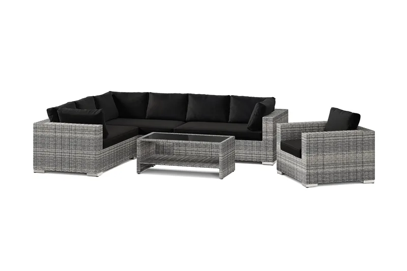 Bahamas utomhus L-soffa vänster 7-sits med fåtölj och bord med hylla - Grå - Products - Utemöbler & utemiljö - Loungemöbler - Loungeset & loungegrupp