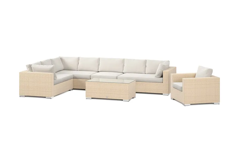 Bahamas utomhus L-soffa vänster 8-sits med fåtölj och bord - Beige - Products - Utemöbler & utemiljö - Loungemöbler - Loungeset & loungegrupp