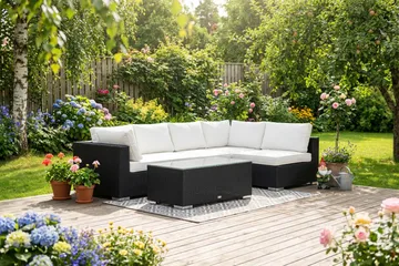 Bahamas utomhus loungegrupp 5-sits med vändbar schäslong och bord - Svart - Products - Utemöbler & utemiljö - Loungemöbler - Loungeset & loungegrupp