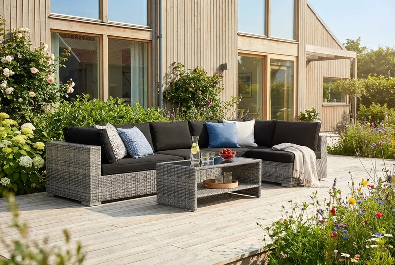 Bahamas utomhus loungegrupp 6-sits med vändbar schäslong och bord med hylla - Grå - Products - Utemöbler & utemiljö - Loungemöbler - Loungeset & loungegrupp