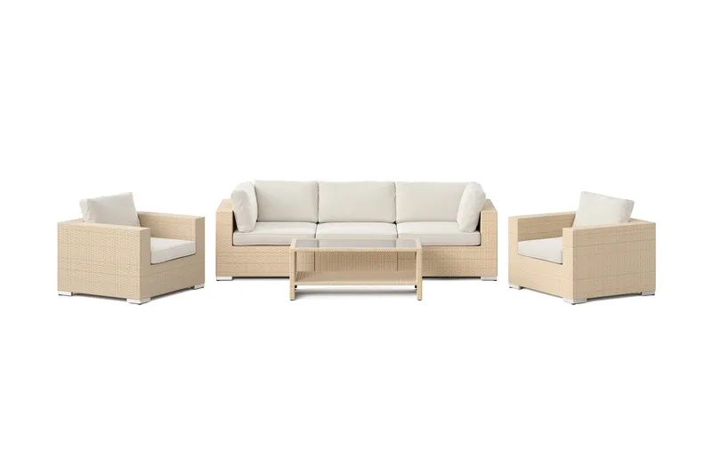 Bahamas utomhus soffgrupp 5-sits med två fåtöljer och bord med hylla - Beige - Products - Utemöbler & utemiljö - Loungemöbler - Loungeset & loungegrupp