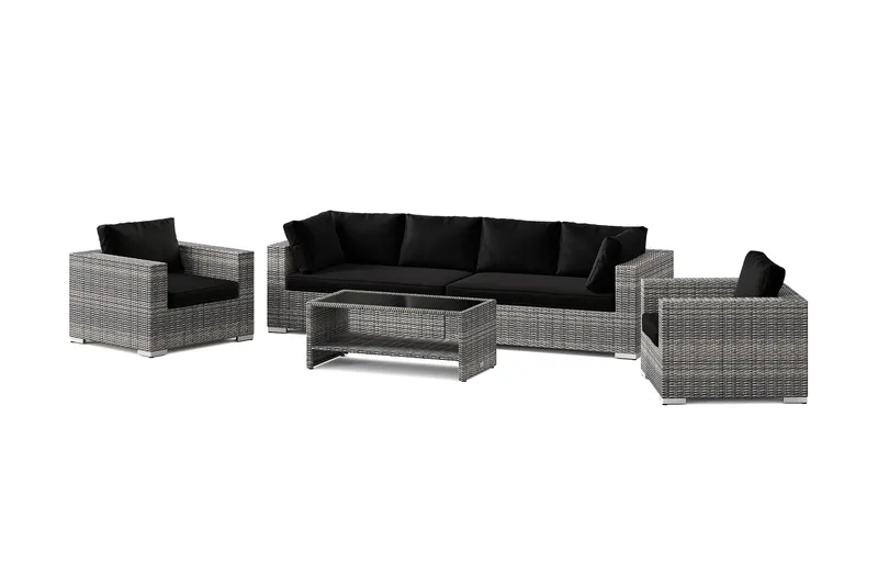 Bahamas utomhus soffgrupp 6-sits med två fåtöljer och bord med hylla, Grå