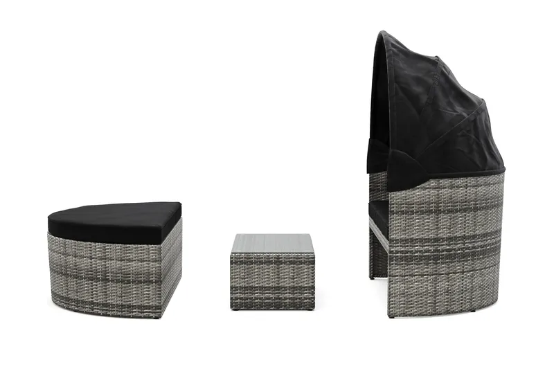 Florens Rund dubbel Solsäng med tak - Soffbord med glasskiva i konstrotting - Grå - Products - Utemöbler & utemiljö - Loungemöbler - Solbädd