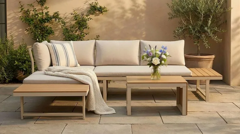 Lainelle 4-sits Soffgrupp för altan och terrass med beige dynor - Beige - Products - Utemöbler & utemiljö - Loungemöbler - Loungeset & loungegrupp