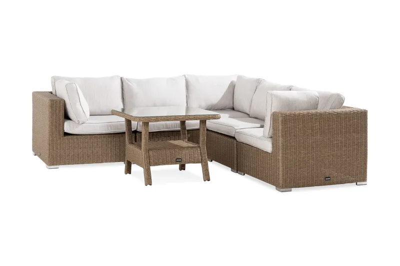 Marcus 6-sits Loungegrupp - Mörkbeige / Vita dynor - Products - Utemöbler & utemiljö - Loungemöbler - Loungeset & loungegrupp