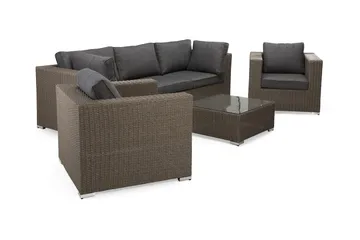 Marcus Loungegrupp utomhus - Soffgrupp till trädgård 5-sits - Loungeset konstrotting utemöbler - Mörkbrun / Svarta dynor - Products - Utemöbler & utemiljö - Loungemöbler - Loungeset & loungegrupp