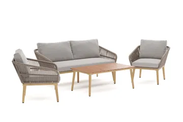 Morrocco 4-sits Soffgrupp utomhus med grå dynor och soffbord med trä utseende - Brun - Products - Utemöbler & utemiljö - Loungemöbler - Loungeset & loungegrupp
