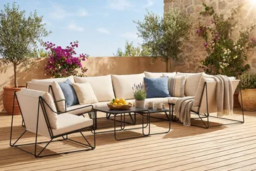 Usteryd utomhus hörnsoffa 6-sits vändbar med fåtölj - Svart/Beige - Products - Utemöbler & utemiljö - Loungemöbler - Loungesoffor