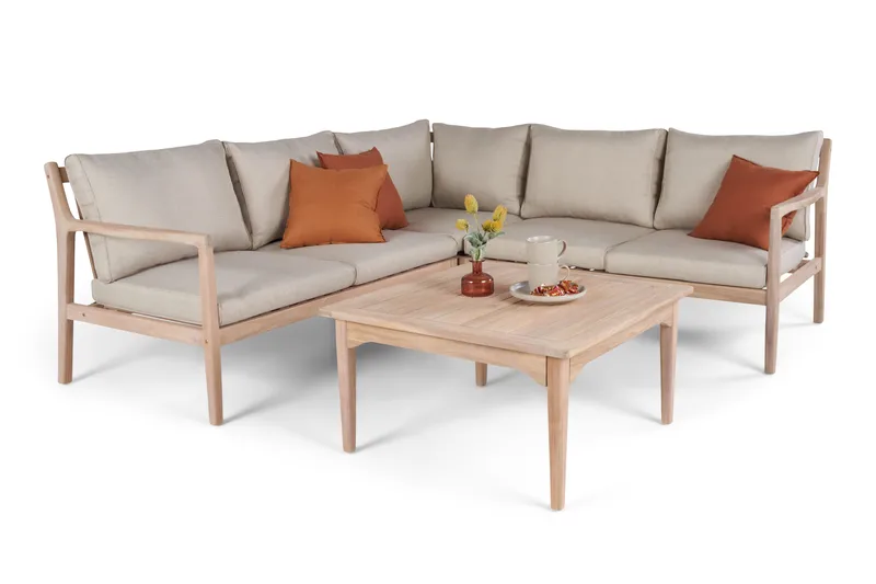 Wagnera Loungegrupp utomhus - L-formad soffa med fyrkantig soffbord i trä akacia - Natur / Beige - Products - Utemöbler & utemiljö - Loungemöbler - Loungeset & loungegrupp