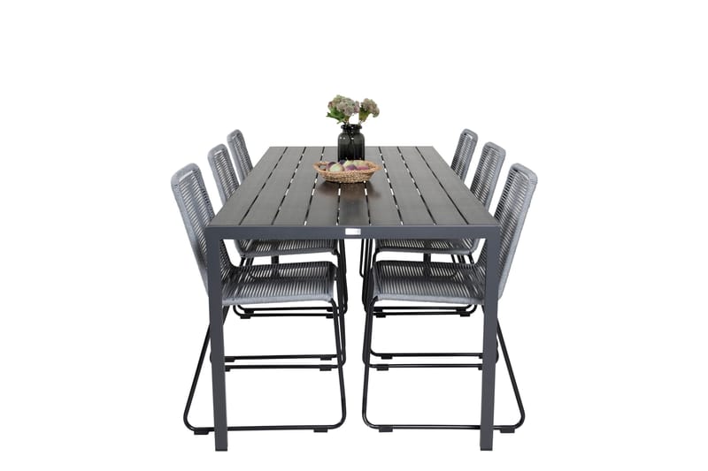 Break Matgrupp Utomhus 205cm + 6 Lindos Matstolar Utomhus Svart/Grå - Venture Home - Products - Utemöbler & utemiljö - Utegrupp - Matgrupp utomhus