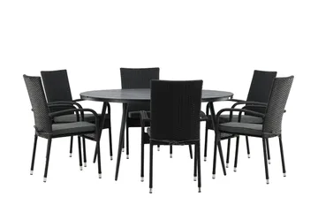 Break Matgrupp Utomhus Rund 150 cm + 6 Anna Matstol - Svart - Products - Utemöbler & utemiljö - Utegrupp - Matgrupp utomhus