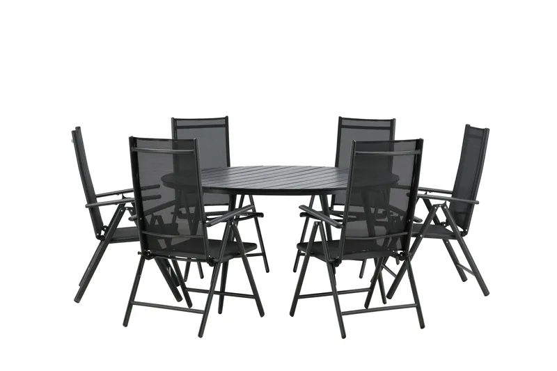Break Matgrupp Utomhus Rund 150 cm + 6 Break Positionsstol - Svart - Products - Utemöbler & utemiljö - Utegrupp - Matgrupp utomhus