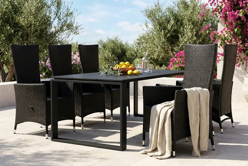 Devon utomhus matgrupp 210x100 cm med 6 Jenny matstolar - Svart - Products - Utemöbler & utemiljö - Utegrupp - Matgrupp utomhus