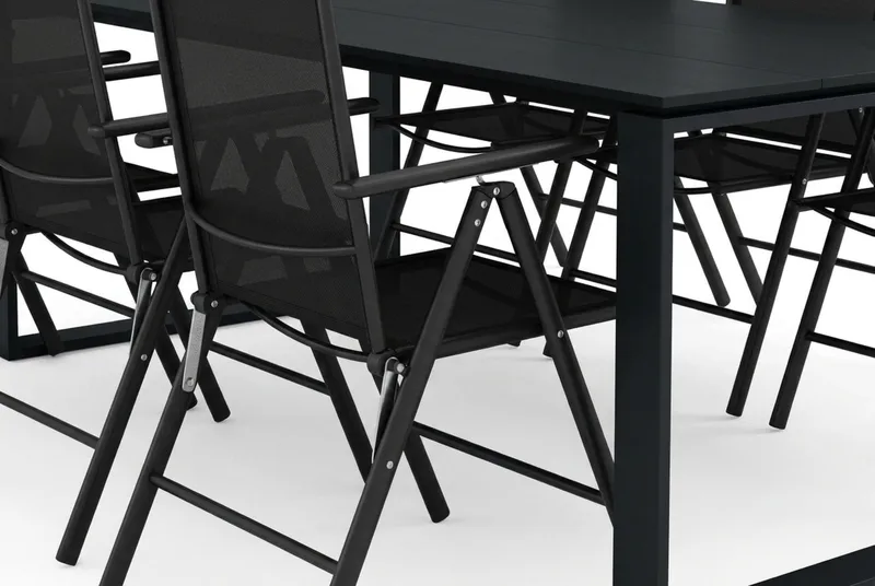 Devon utomhus matgrupp 210x100 cm med 6 Maggie positionsstolar - Svart - Products - Utemöbler & utemiljö - Utegrupp - Matgrupp utomhus