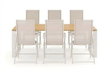 Devon utomhus matgrupp 210x100 cm med 6 Sanna positionsstolar - Beige/Teak - Products - Utemöbler & utemiljö - Utegrupp - Matgrupp utomhus