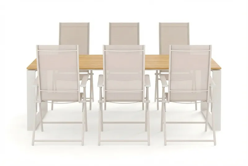 Devon utomhus matgrupp 210x100 cm med 6 Sanna positionsstolar - Beige/Teak - Products - Utemöbler & utemiljö - Utegrupp - Matgrupp utomhus