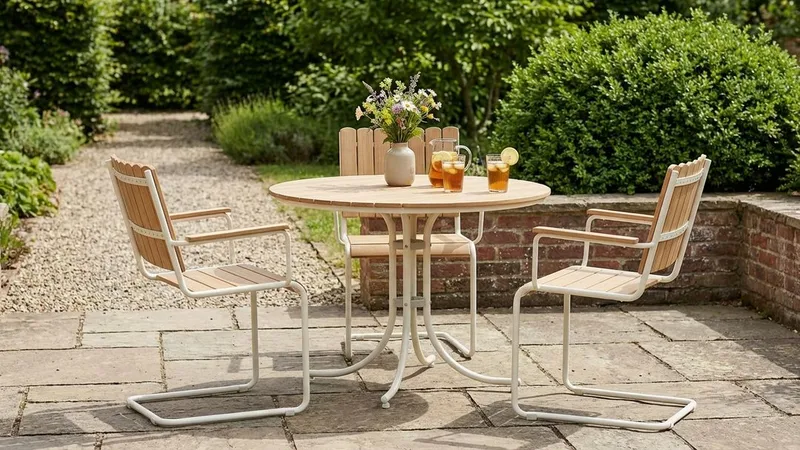 Kullaberg rund matgrupp utomhus med 4 stolar 104 cm stål aintwood - Beige - Products - Utemöbler & utemiljö - Utegrupp - Matgrupp utomhus