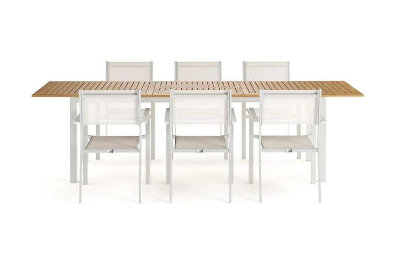 Las Vegas Förlängningsbart Matbord 220-280 cm med 6 Las Vegas Karmstolar - Natur/Vit - Products - Utemöbler & utemiljö - Utegrupp - Matgrupp utomhus