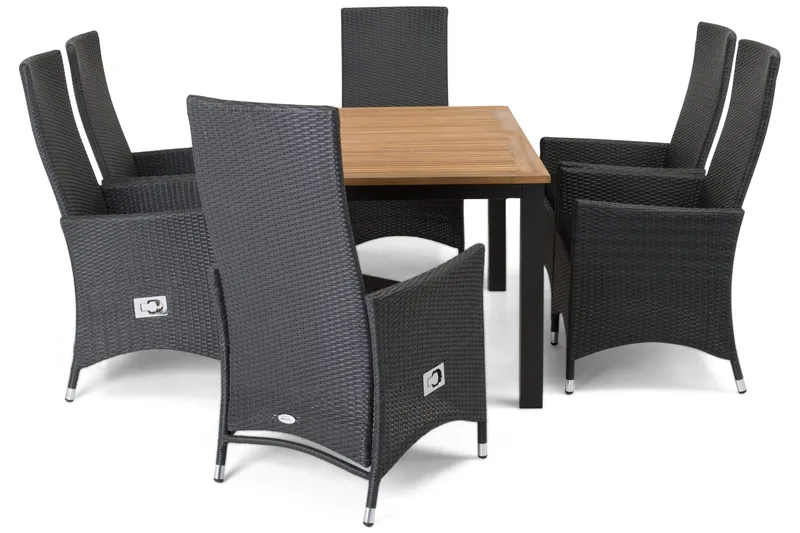 Las Vegas Matgrupp Utomhus 152-210 + 6 Jenny Ställbar Fåtölj - Teak/Svart - Products - Utemöbler & utemiljö - Utegrupp - Matgrupp utomhus