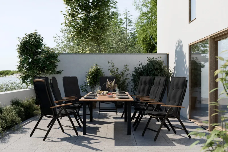 Las Vegas Matgrupp Utomhus 152-210 + 6 Positionsstol Lyx - Svart Teak - Products - Utemöbler & utemiljö - Utegrupp - Matgrupp utomhus