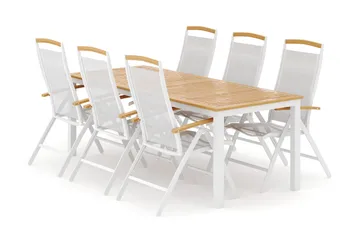 Las Vegas utomhus matgrupp förlängningsbart 220x280x100 cm med 6 Las Vegas positionsstolar - Vit - Products - Utemöbler & utemiljö - Utegrupp - Matgrupp utomhus