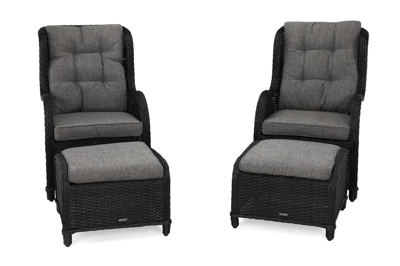 Marcus Öronlappsfåtölj med Fotpall m Dyna 2-pack - Svart - Products - Utemöbler & utemiljö - Utegrupp - Cafegrupp & cafeset