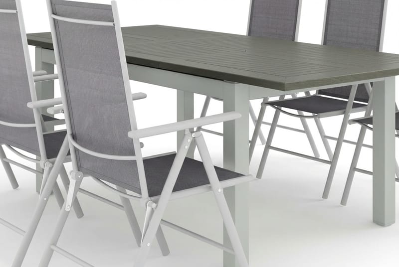 Monaco utomhus matgrupp förlängningsbart 150-250x90 med 6 Maggie positionsstolar - Vit/Grå - Products - Utemöbler & utemiljö - Utegrupp - Matgrupp utomhus
