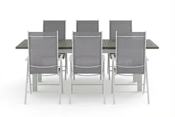 Monaco utomhus matgrupp förlängningsbart 150-250x90 med 6 Maggie positionsstolar - Vit/Grå - Products - Utemöbler & utemiljö - Utegrupp - Matgrupp utomhus