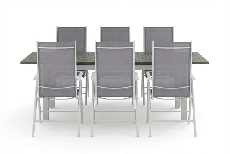 Monaco utomhus matgrupp förlängningsbart 150-250x90 med 6 Maggie positionsstolar - Vit/Grå - Products - Utemöbler & utemiljö - Utegrupp - Matgrupp utomhus
