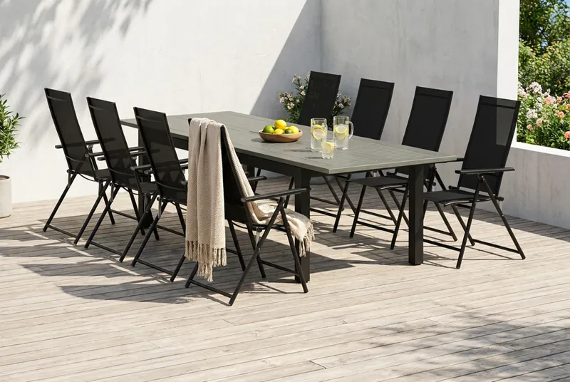 Monaco utomhus matgrupp förlängningsbart 210/310x90 med 8 Sanna positionsstolar - Svart/Grå - Products - Utemöbler & utemiljö - Utegrupp - Matgrupp utomhus