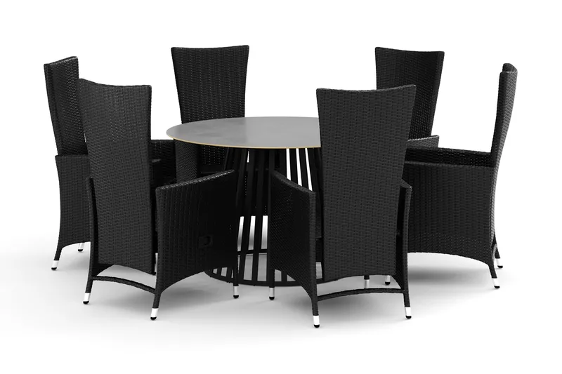 Sensi utomhus matgrupp 120 cm med 6 Jenny matstolar, Svart
