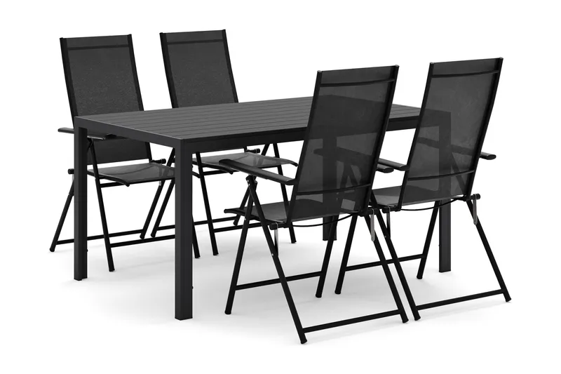 Siri Rektangulärt utebord 150 cm med 4 Sanna utestolar - Svart - Products - Utemöbler & utemiljö - Utegrupp - Matgrupp utomhus