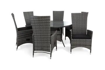 Thor Matgrupp Utomhus Ø140 + 6 Jenny Ställbar Fåtölj m Dyna - Grå/Grå/Svart - Products - Utemöbler & utemiljö - Utegrupp - Matgrupp utomhus