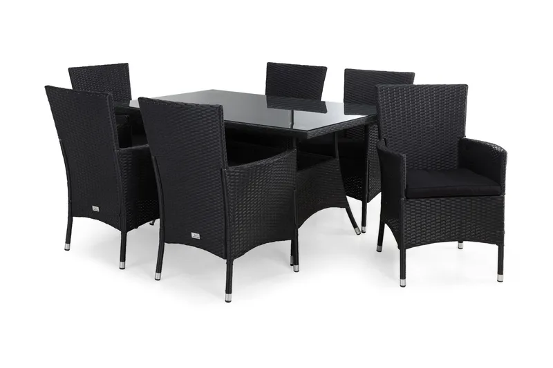 Thor Matgrupp Utomhus 140 + 6 Thor Fåtölj m Dyna, Svart/Svart/Svart